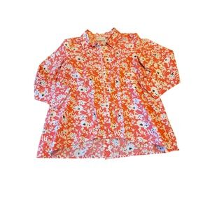 Habitat Floral Print Button Down Shirt Coral White Black Size Medium